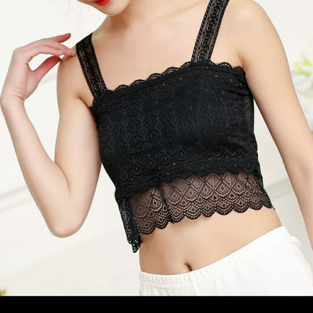 (2) Black & White Lace Crop Tops